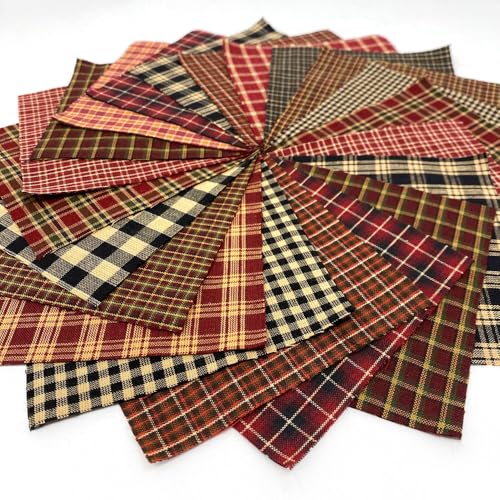 40 Farmhouse Red Charm Pack, 5 inch Precut Cotton Homespun Fabric Squares by JCS - Thumbnail 2