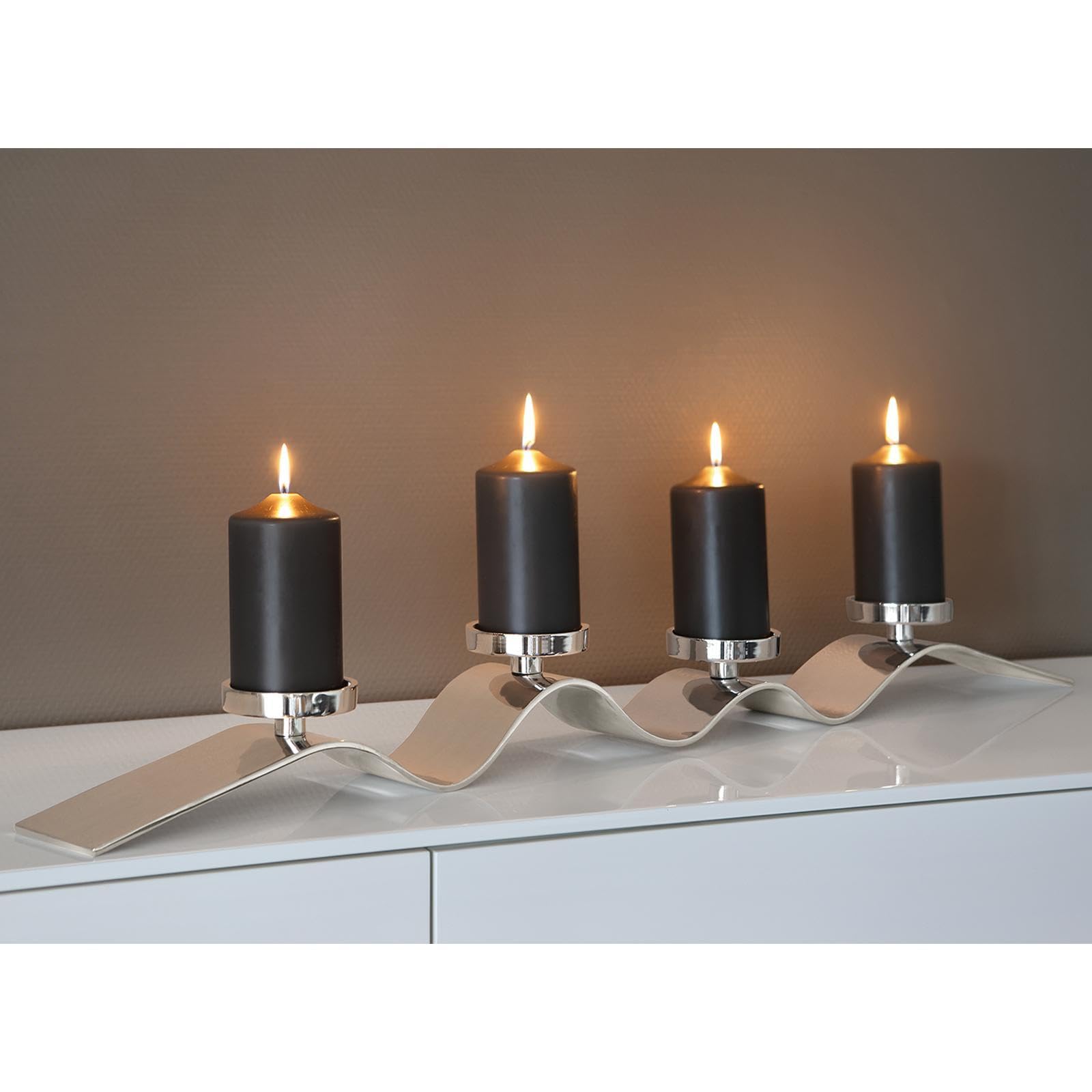 Fink 4-flammiger Kerzenhalter 105 cm Aluminium für Stumpenkerzen in Wellenform