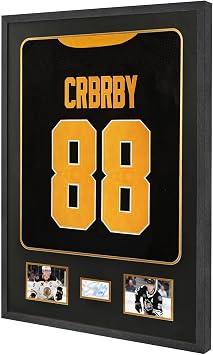 Jersey Frame Display Case with Picture Slots & Tempered Real Glass | Jersey Frame Display Case, with Picture Slots & Tempered Real Glass, Signature for Shirt Uniform, Two 4x6 Photos, Black