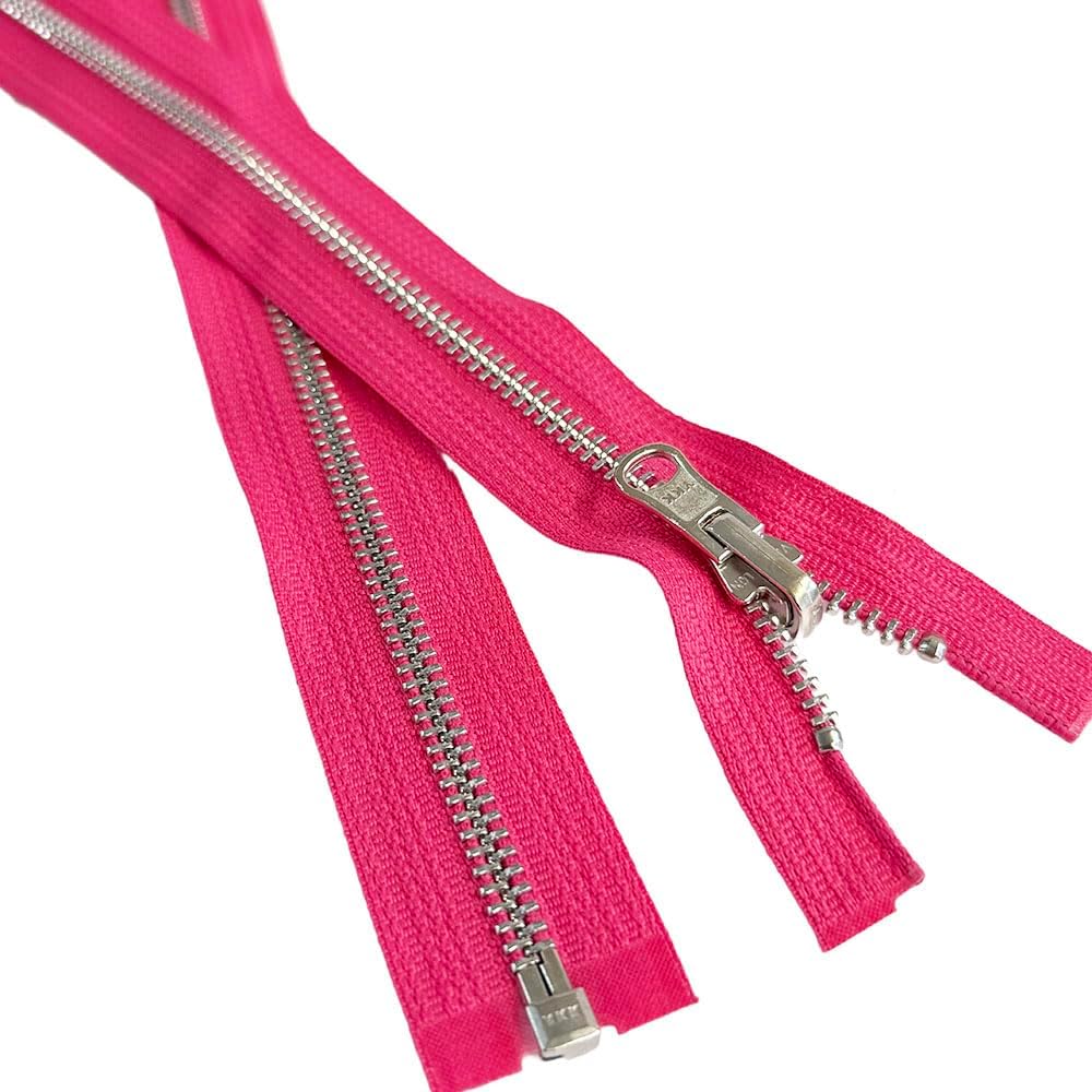 #5 Aluminum Metal YKK Medium Weight Inside/Outside Reversible Slide Jacket Zipper Separating Color Lipstick Pink #516W Choose Your Length (1 Zipper) (Lipstick Pink #516W, 21" Inches) image 3
