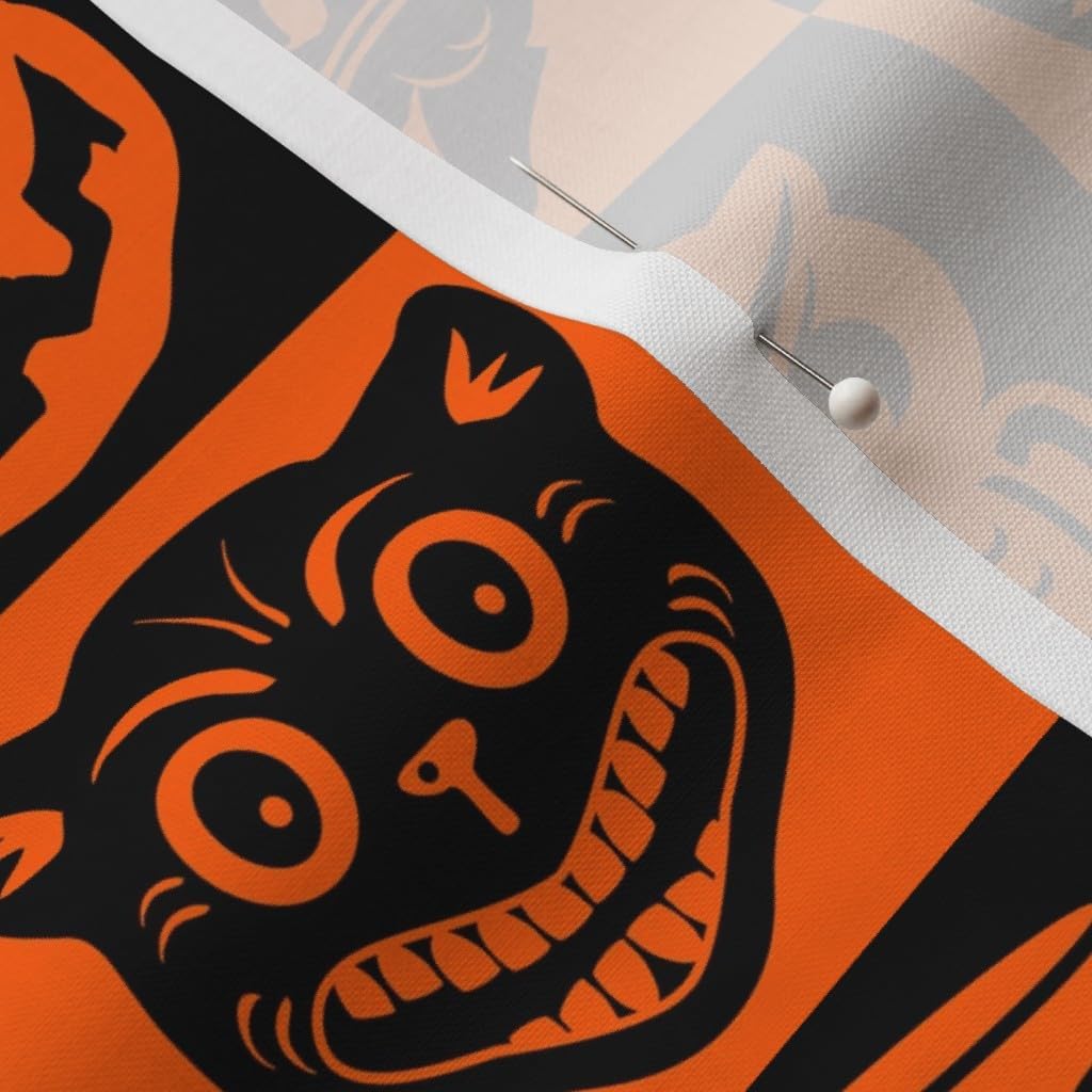 Spoonflower Fabric - Halloween Book Fall Pumpkins Cats Skulls Orange Black Pumpkin Treat Printed on Petal Signature Cotton Fabric by The Yard - Sewing Quilting Apparel Crafts Decor