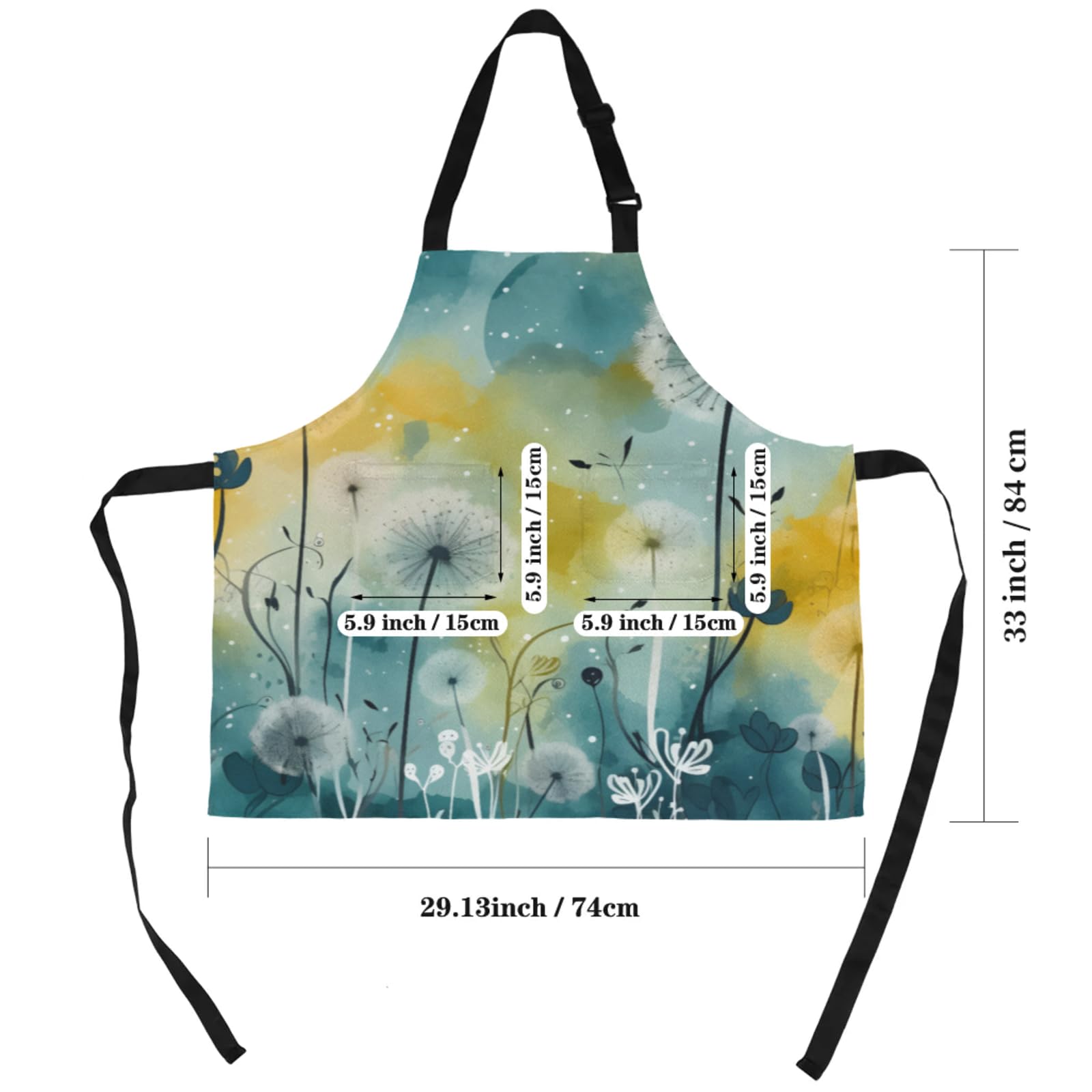 Aglebo Dandelion Flower Watercolor Chef Apron with Pockets Adjustable Shoulder Strap Waterproof Cooking Apron for Kitchen Baking Gardening Pottery Painting