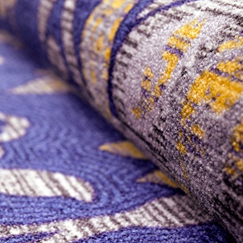 Modern Floral Non-Slip Washable Indoor Area Rug Collection, Large Scrolling Floral And Vine Scatter Accent Rug With Durable Skid-Proof Foam Backing, 2' X 3', Navy Blue/ Lilac By Blue Nile Mills #TOP1