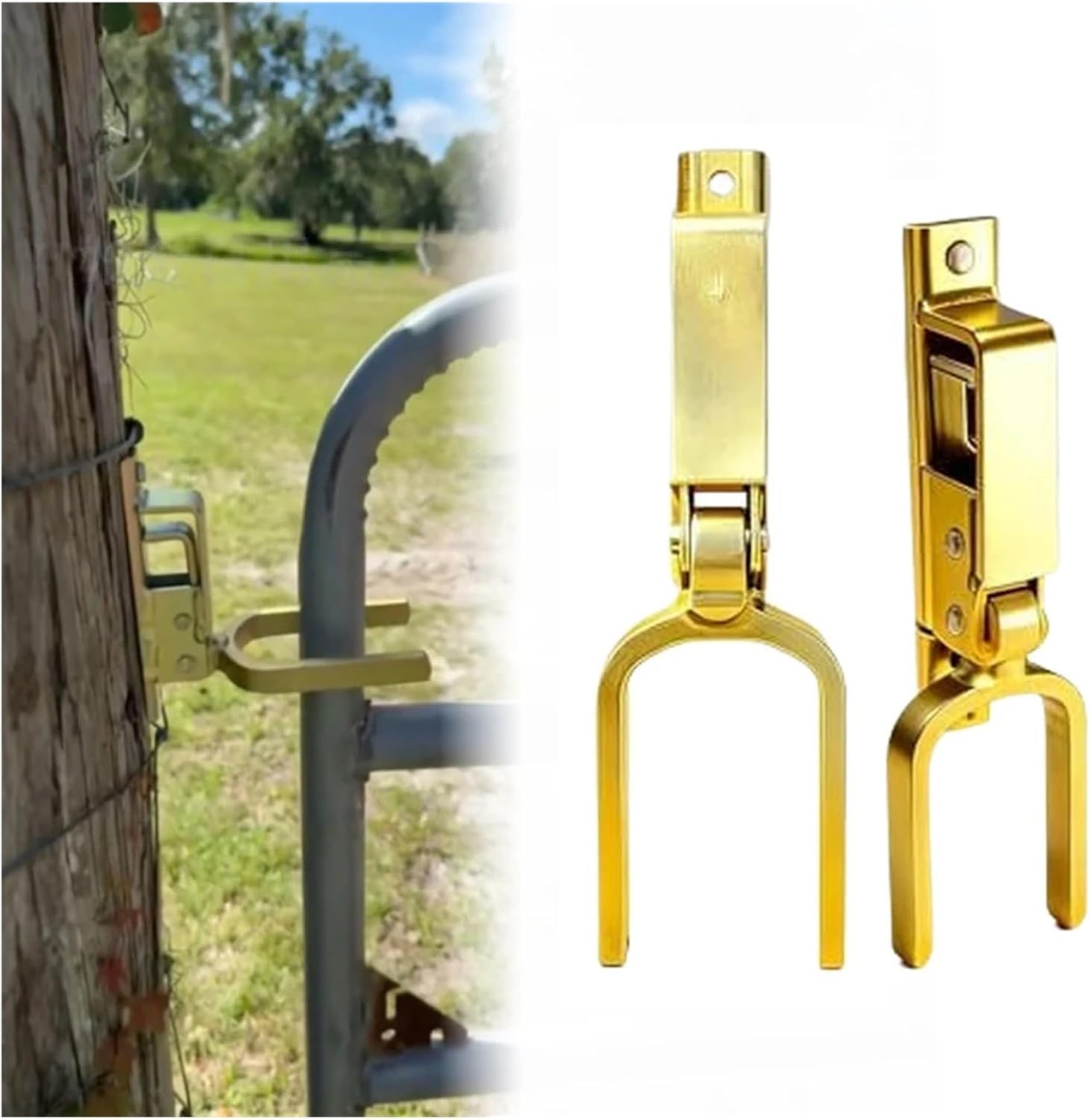 Instant Locking Gate Latch Heavy-Duty One-Hand Gate Latch Locking for Farm Ranch Backyard Spring-Loaded Auto-Lock Install On Wood Metal Pipe Gat