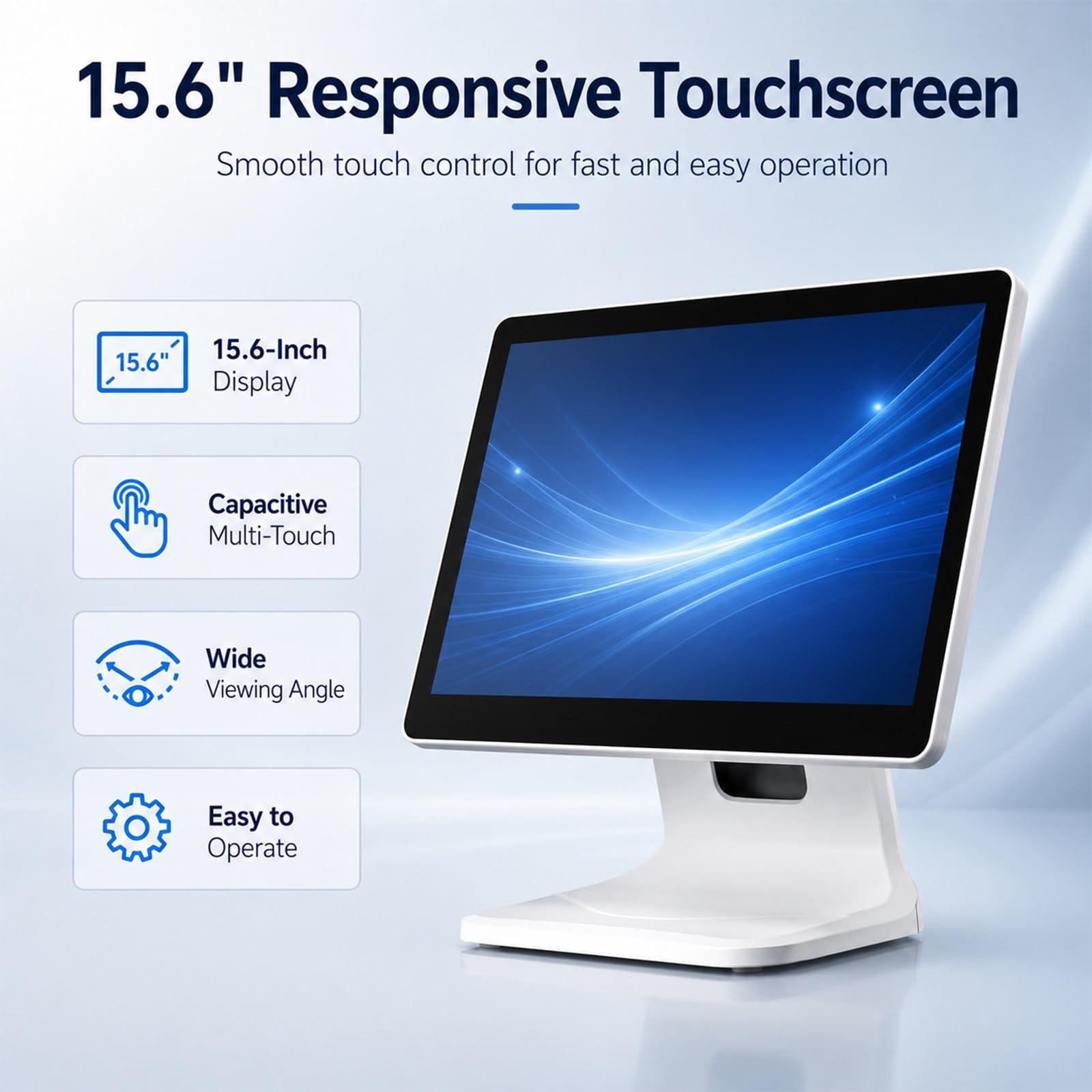 Registratore di Cassa Intelligente for Negozi, Terminale POS | Controlla Stock, 15.6" Touch, 64GB SSD, Raffreddamento, Supporto Inclinabile, per Panetterie