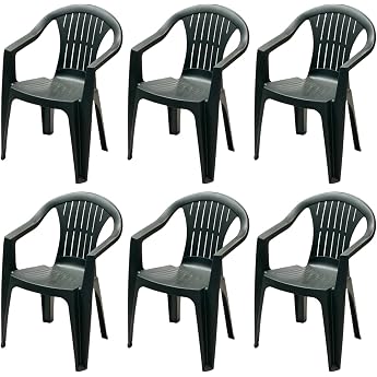 Tomaino TOM007 Plastic Garden Chairs with Armrests, Stackable, Set of 6 Chairs for Outdoor, Balcony Bar, Activity (6, Green 2