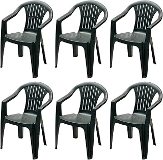 Tomaino - Silla de jardín de plástico monobloque - Juego de 6 sillas para exterior de resina apilables, reposabrazos (6, verde)