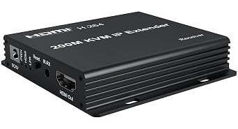 200M KVM IP Extender,RJ45 Cat5e/6 1080p HDMI USB KVM Ethernet Extender 1 to PC DVR Loptop Support Mouse Keyboard Support Touch Screen Function Gigabit Switch Many RX
