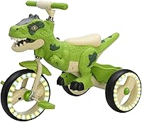VIZZTY Dinosaur Kids Tricycle with Music, Lights, Storage Basket - Toddler Trike for 3-7 Year Old Boys & Girls, Indoor/Outdoor (Green)