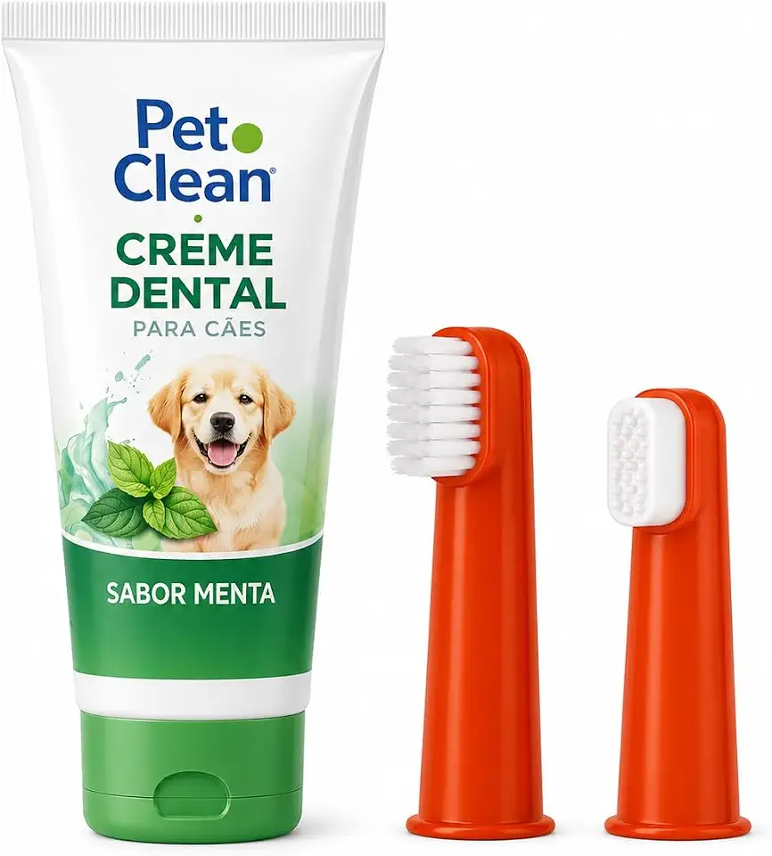 Kit Gel Dental Pet com 2 Escovas de Dedo Higiene Dental para Cachorros Uso Diário (Menta)