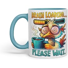 Vixar Brain Loading Please Wait Funny Bird Coffee Mug   Coloured Ceramic Mug Cup Gift, 11oz Turquoise