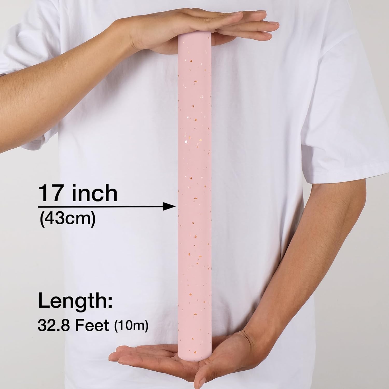 Aimyoo Pink Wrapping Paper Roll - Mini Roll - 17 Inch x 32.8 Feet - Pink with Gold Flakes Foil Design for Christmas, Wedding, Birthday,Holiday,Celebrations - Image 2