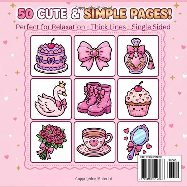 Bold and Easy Coquette Coloring Book: 50 Cute and Simple Aesthetic Pages with Bows, Hearts, Cherries, and Trendy Stuff for Adults and Teens Relaxation image 3