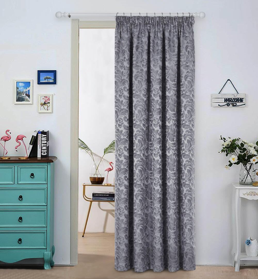 Pikk - Fully Lined Buckingham - Floral Jacquard Fully Lined Curtains - Pencil Pleat Header - Polyester (Grey, 66" x 84" Door (Single))