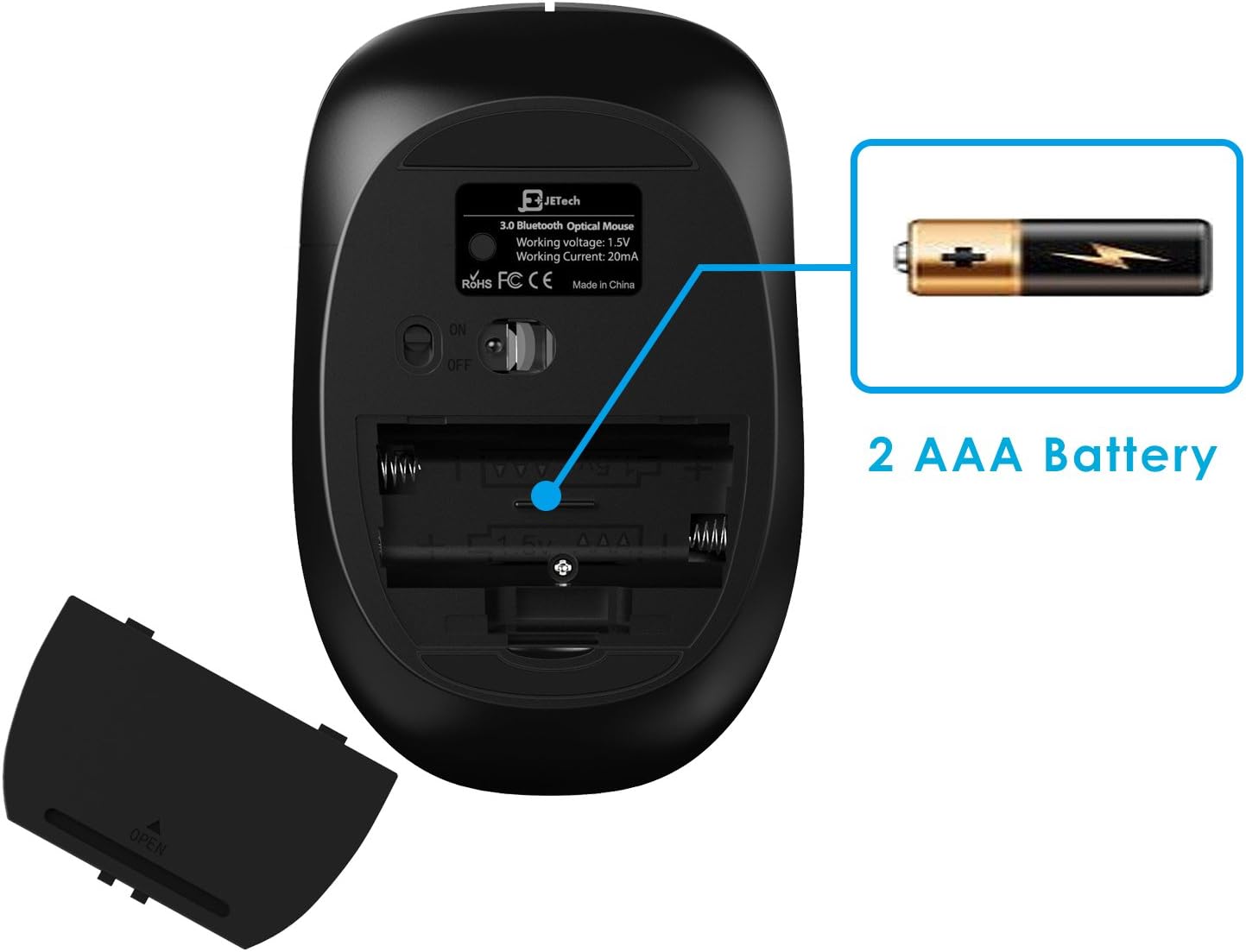 JETech M2260 Bluetooth Wireless Mouse for PC, Mac, and Android OS Tablet with 6-Month Battery Life - 2260