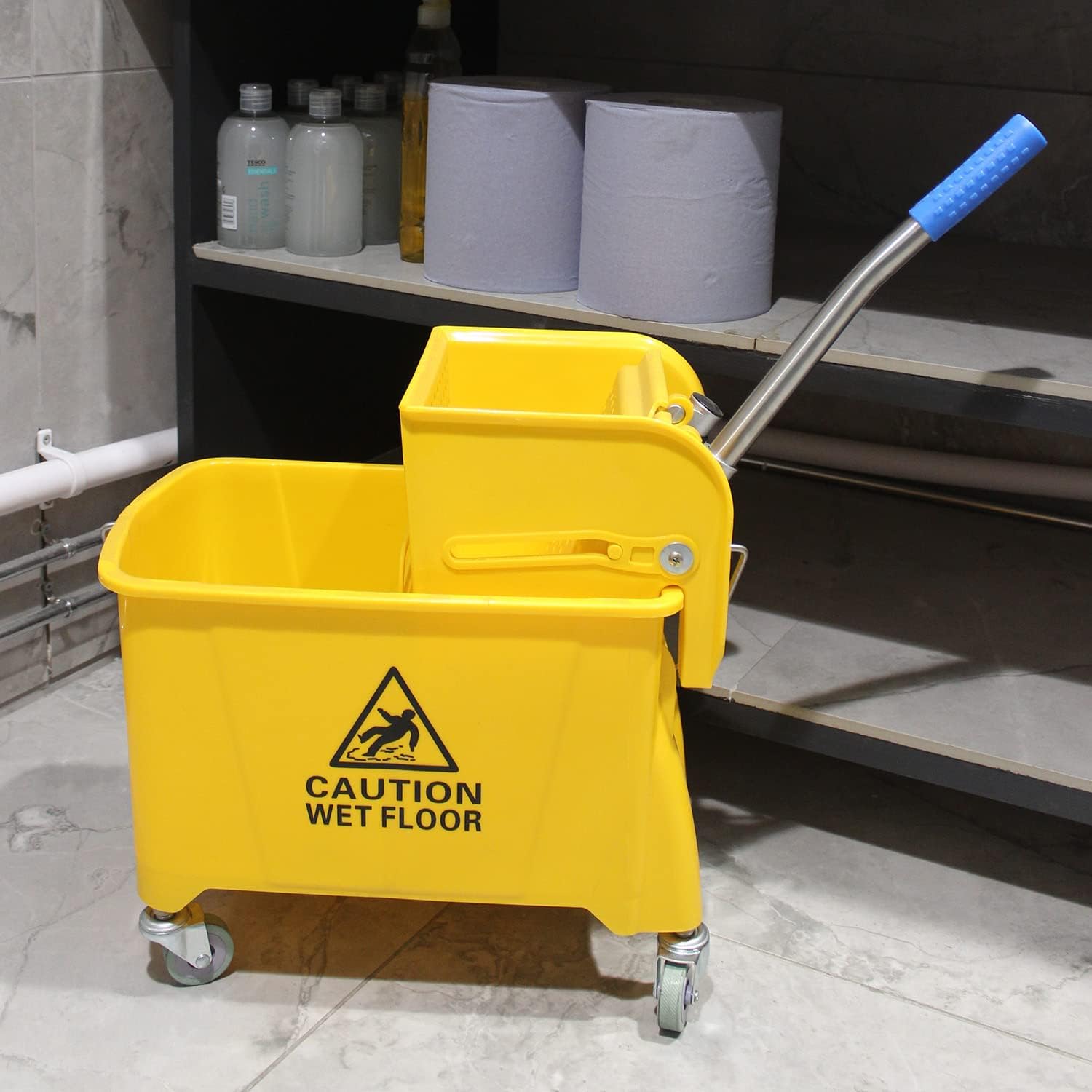 Pegasus Textiles Kentucky Large 20L Double Bucket and Wringer System with Wheels and Carry Handle Heavy Duty and Durable for Commercial Use