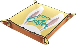 Bandeja de cuero para valet, organizador para mesita de noche, placa de almacenamiento para escritorio, color amarillo