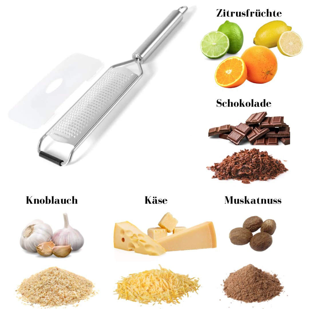 STEELGRATER -Käsereibe,Parmesanreibe,Zitronenreibe mit großer und scharfer Reibeoberfläche aus Premium 100% Edelstahl Stainless Steel rutschfest Robust und Spülmaschinengeeignet