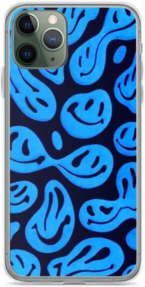 Blue Smile Face Pattern Phone Case Compatible with iPhone 15 14 13 12 11 X Xs Xr 8 7 6 6s Plus Pro Max