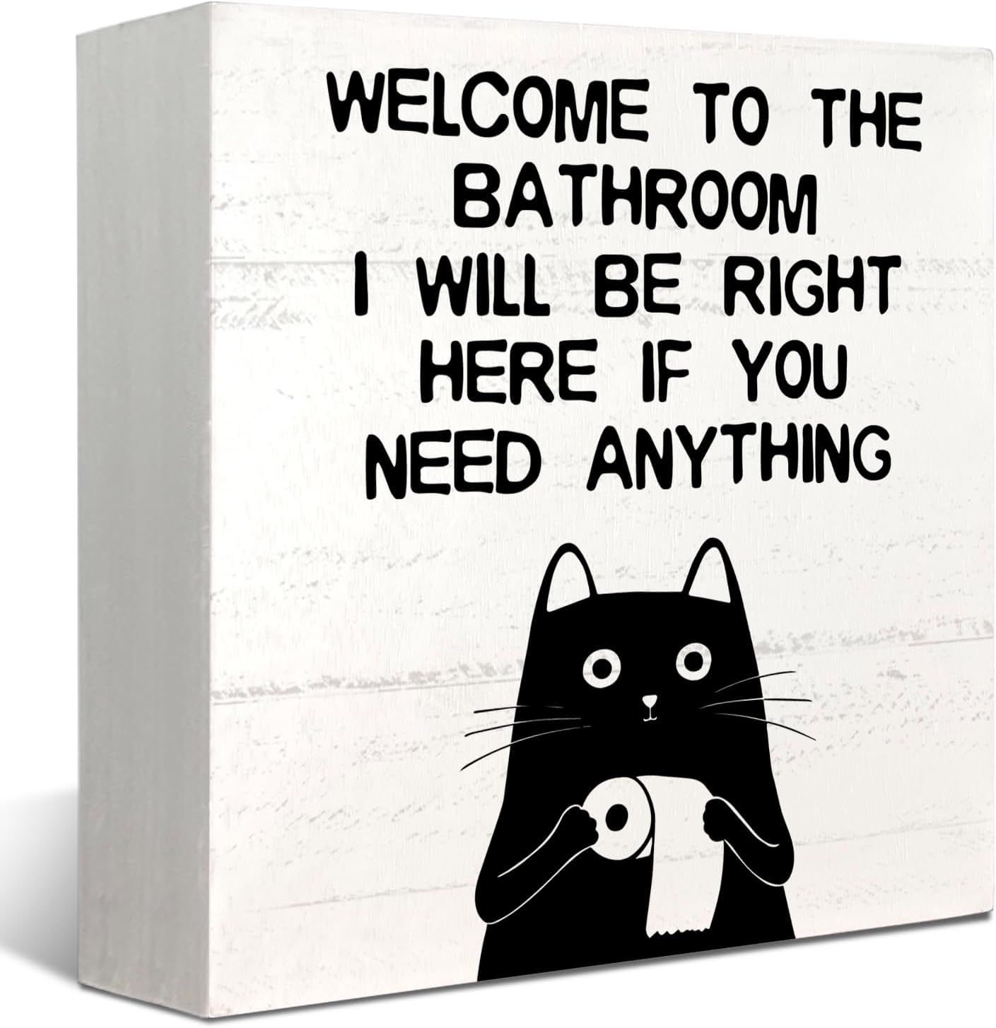 Funny Cat Decor - Welcome To The Bathroom Sign, Rustic Wooden Sign