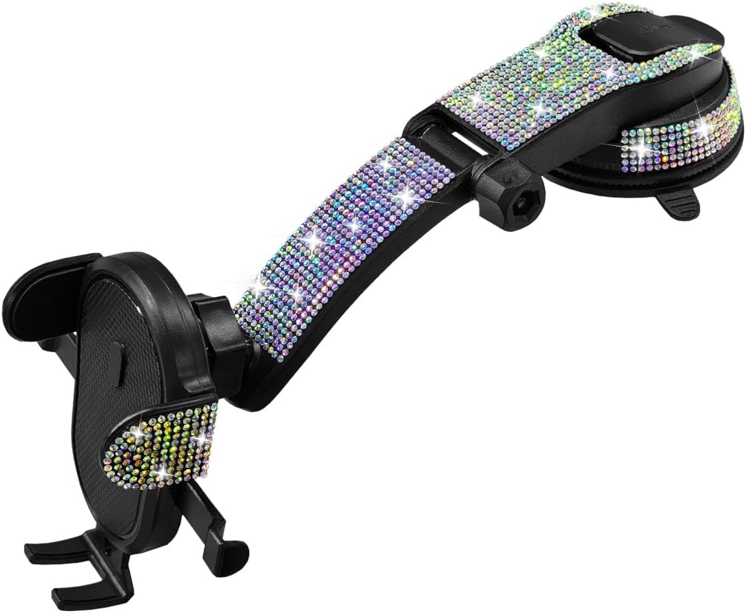 YoRise Bling Car Phone Holder, Rhinestone 360° Rotatable Auto Smartphone Stand with Adjustable Arm & Suction Cup Base, Vehicle Cellphone Bracket for Most Cars Windshield & Dashboard (Colorful)