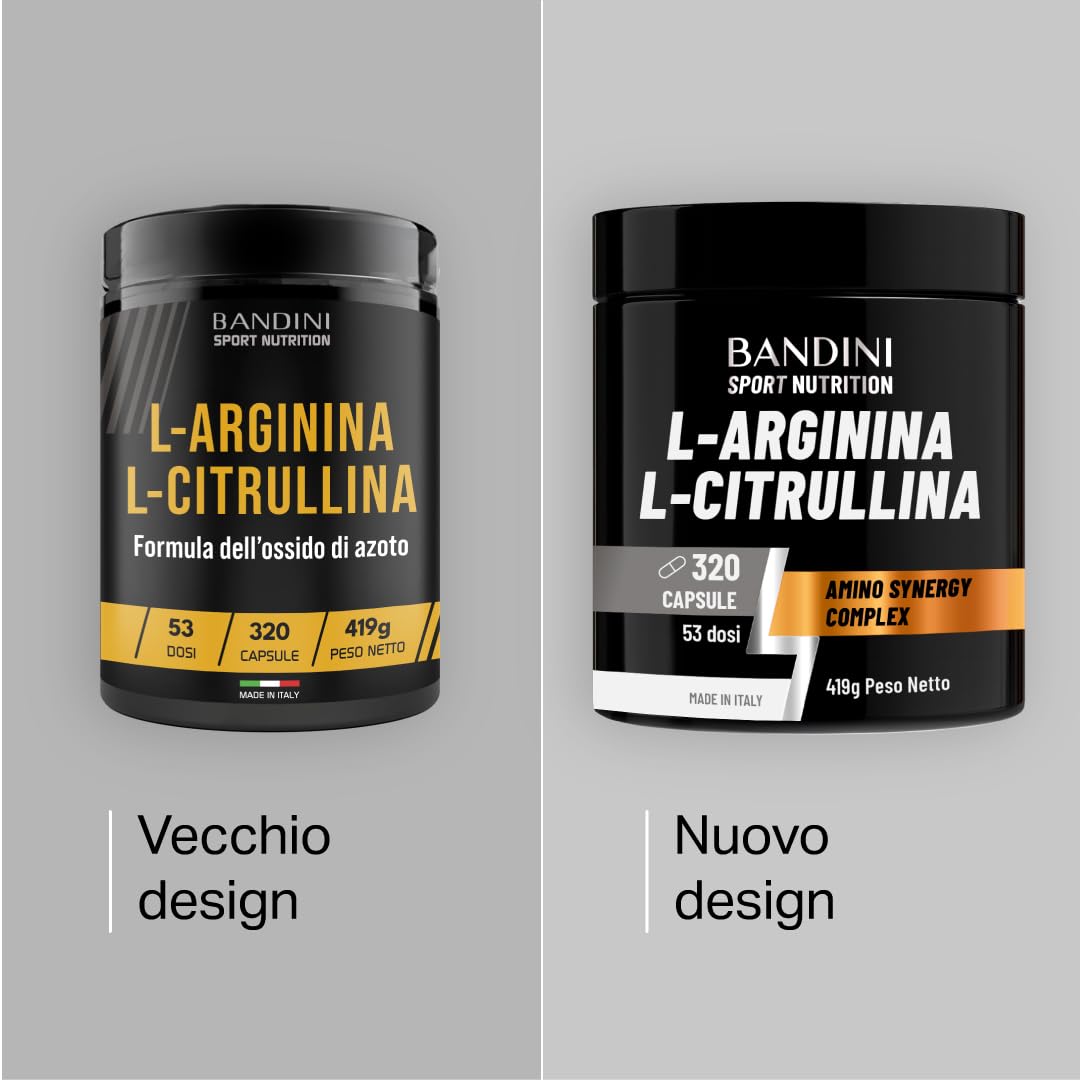 Bandini® L-Arginina + L-Citrullina 320 capsule (1100 mg per capsula), Arginina + Citrullina Malato per Preworkout, Integratori per Palestra, Resistenza, Recupero Muscolare, Aminoacidi Semi Essenziali