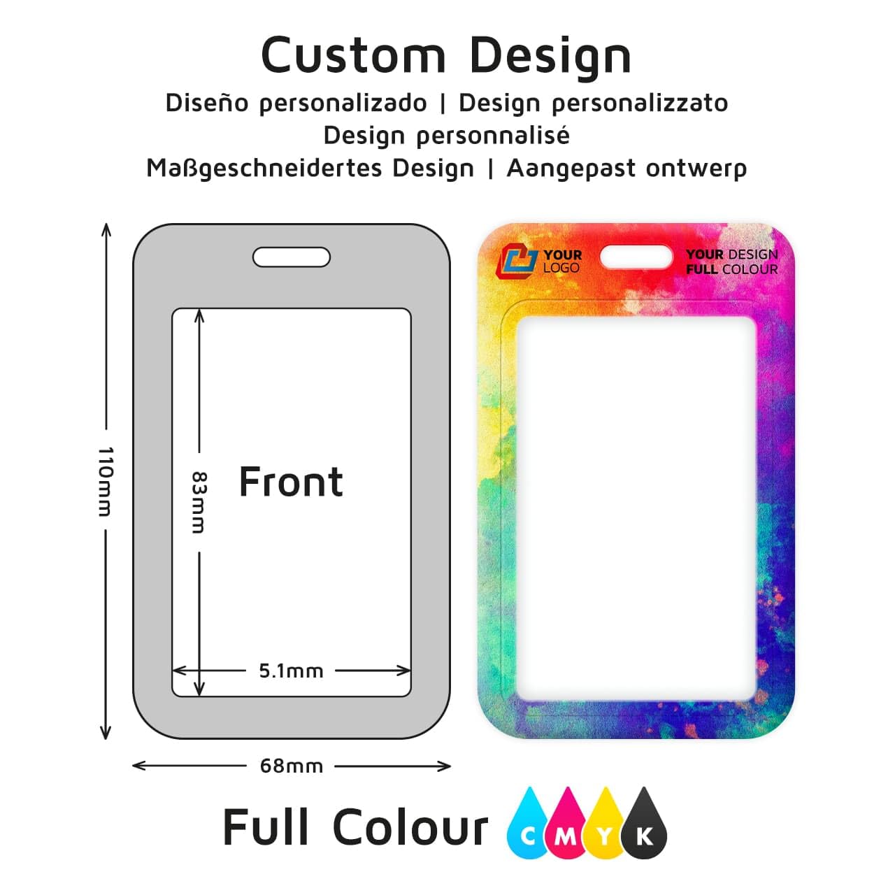 100 x pionowy spersonalizowany plastikowy uchwyt na identyfikator od smyczy, kolorowy nadruk, zaprojektuj własne niestandardowe suwakowe etui na karty ADD logo i tekst mieści 5,4 x 8,6 cm (portret)