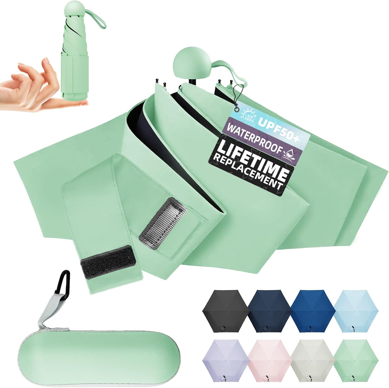 Travel Mini Umbrella Compact Small & Lightweight, UV Rain Protection, Pocket-Sized Folding Umbrellas with Quickdraw & Case for Men Women & Kids Backpack - Amazon product rated Grade A