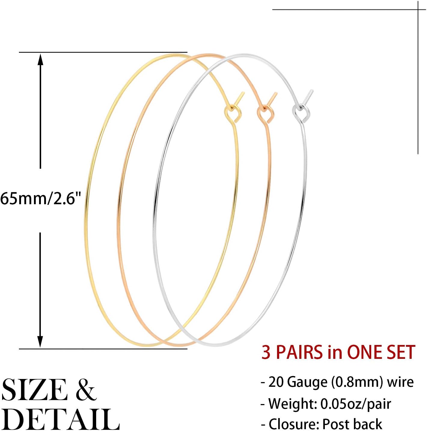 3 Pairs Thin Extra Large Hoop Earrings Set,Fashion Huge Gold Hoops 18k Gold Plated Lightweight Stainless Steel Hoops Big Geometric Round Gold Hoop Earrings Set Minimalist Jewelry for Women - Image 4