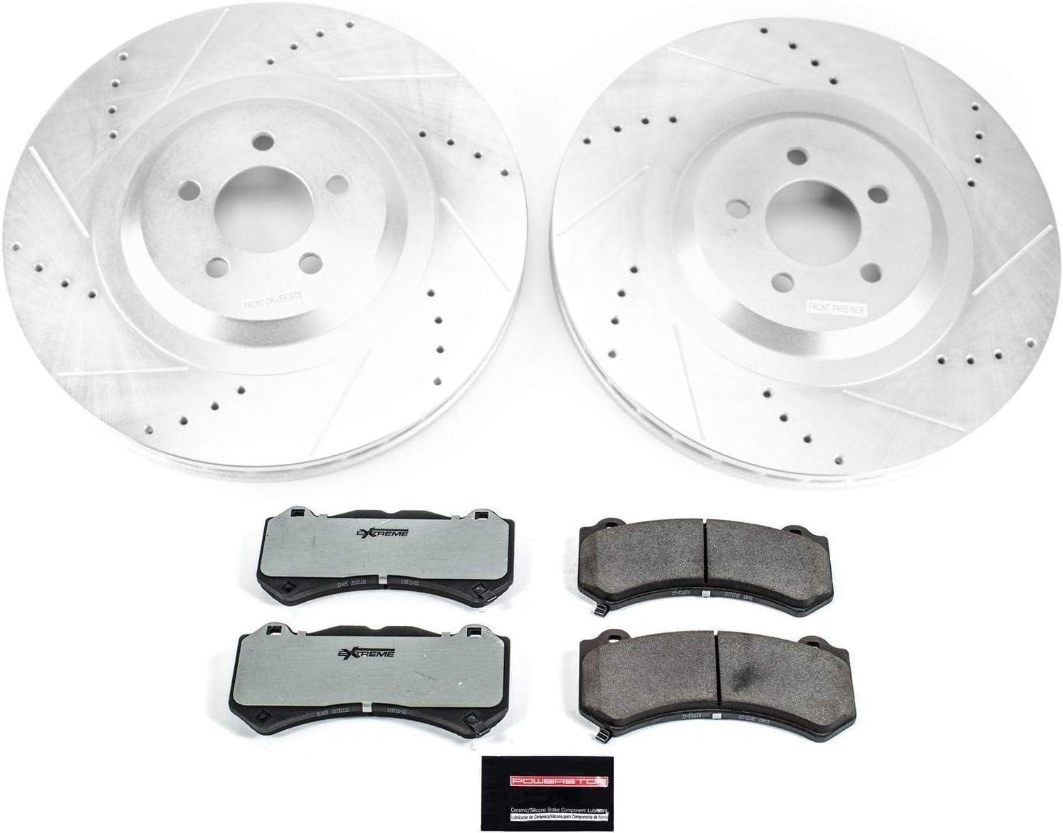 PowerStop Front Brake Kit For Dodge Challenger 2015-20 | Dodge Charger 2015-20 - Carbon Fiber Ceramic Brake Pads + Drilled & Slotted Rotors Upgrade, K8169-26