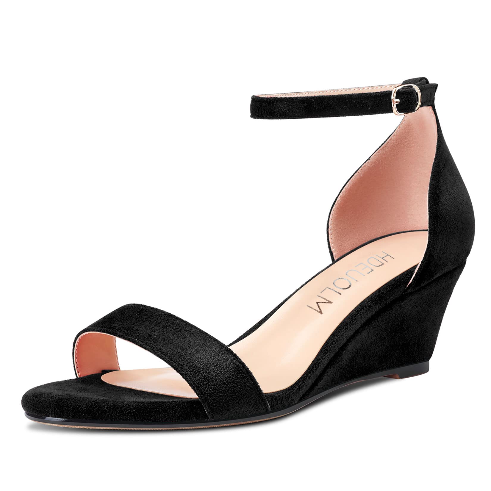 HDEUOLM Mujer Medio Heel cuña Esparto Correa Tobillo Sandalias Abierta Punta Clear Dress 5 CM Heels Zapatos