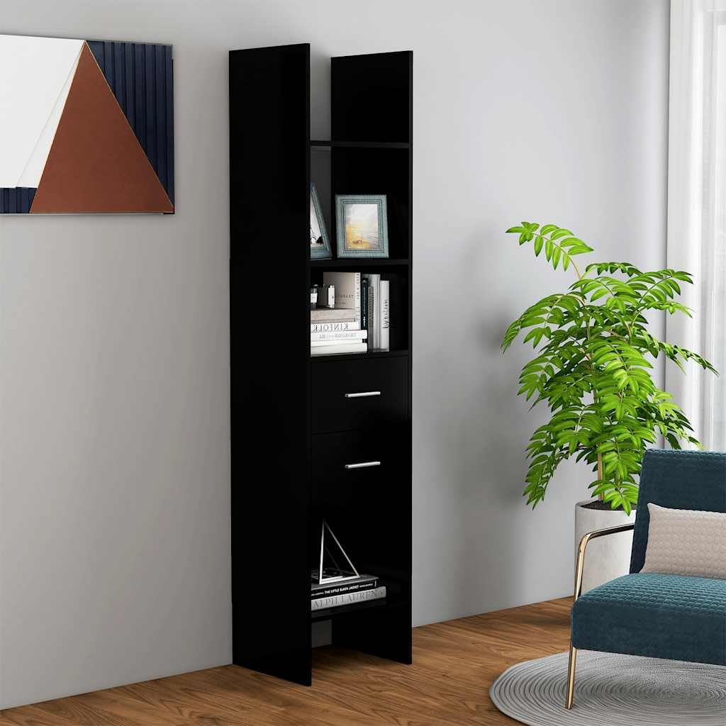 Générique Bücherregal, 40 x 35 x 180 cm, Holz, Schwarz | 4 geräumige Fächer, 2 Schubladen, Bücher- und Zeitschriftenaufbewahrung, einfache Reinigung mit feuchtem Tuch