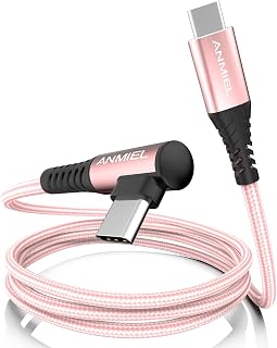 USB C to USB C Cable 6.6ft Right Angle Nylon Braided USB C Charger Cable, Fast Charger Compatible with MacBook Air, iPad Pro, iPad Air, for Galaxy S22 S21/S20/Note20-Pink