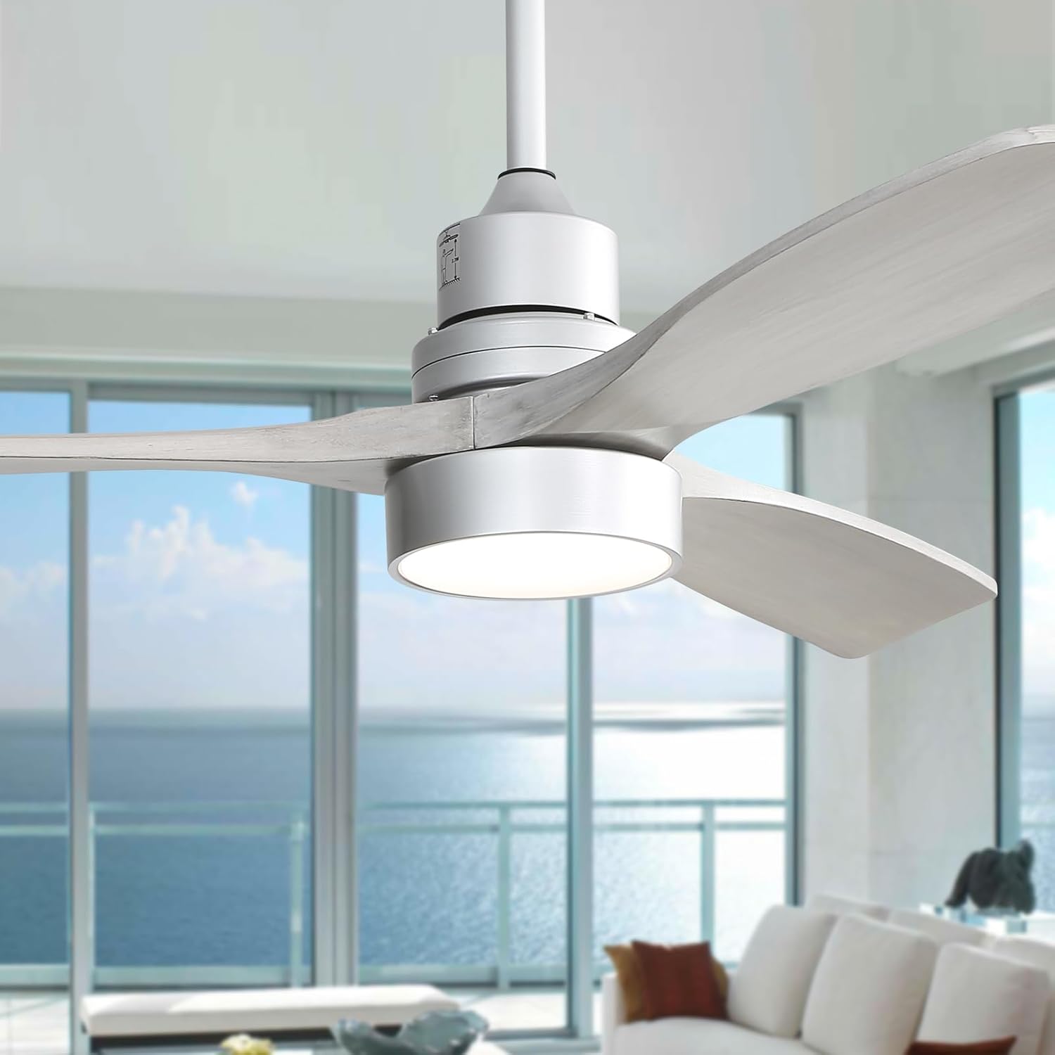 Sofucor 52 Inch Ceiling Fan with Lights, Low Profile Flush Mount Mordern Wood Ceiling Fan with Remote for Indoor Farmhouse Bedroom Living Room Outdoor Patio Porch, Reversible DC Motor, Noiseless