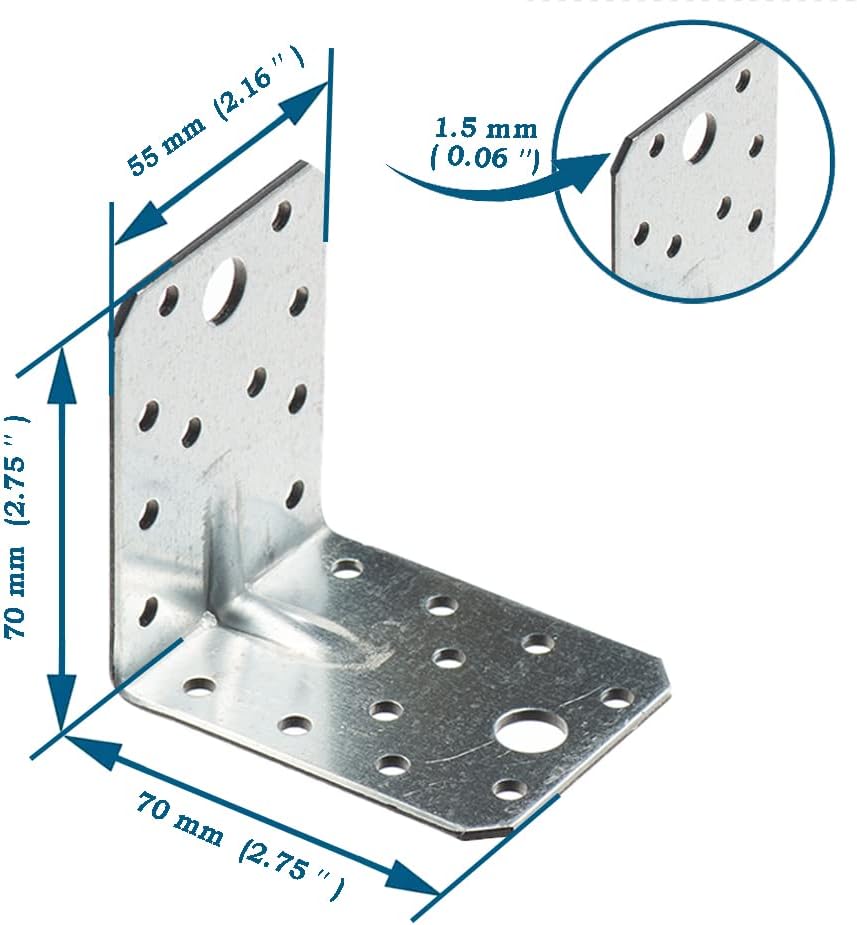 VHG Angle Brackets for Wood Pack of 10 pcs (70 x 70 x 55 x 1.5) Heavy