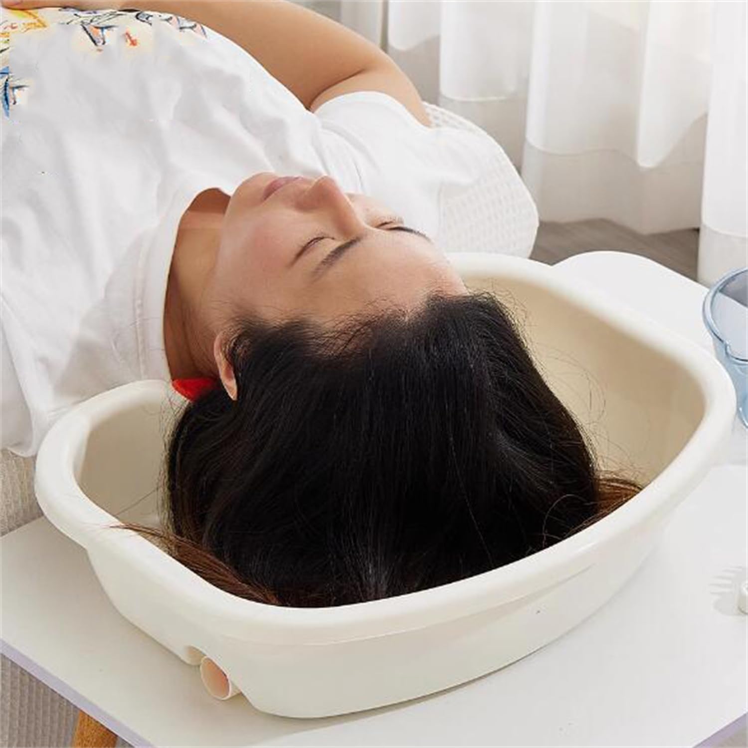 Tragbares Haarwaschbecken, Shampoo-Becken am Bett mit Kopfpolster und einziehbarem Schlauch, Shampoo-Schüssel, Haarwaschtablett, praktisches Shampoo-Tablett,Blau