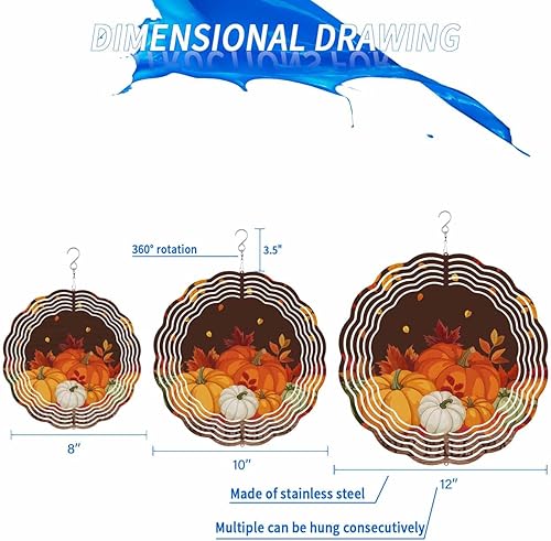 Miniatura 2 de Molinillo de viento de otoño, calabaza naranja, hoja de arce de acero inoxidable para patio y jardín, esculturas de viento Hapyy Fall Y'all de 10