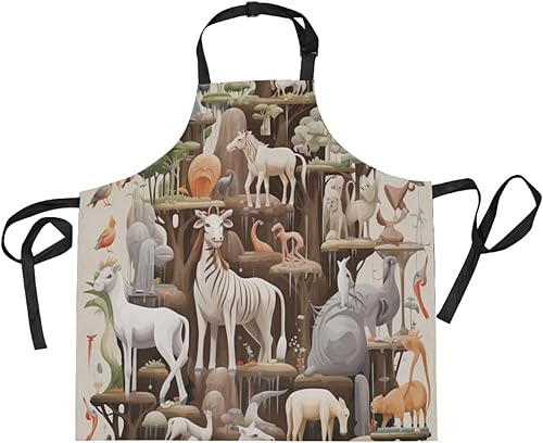 RPLIFE Delantal de cocina con imágenes de animales para mujer, delantal de hombre con bolsillos, delantal impermeable, delantal para mujer