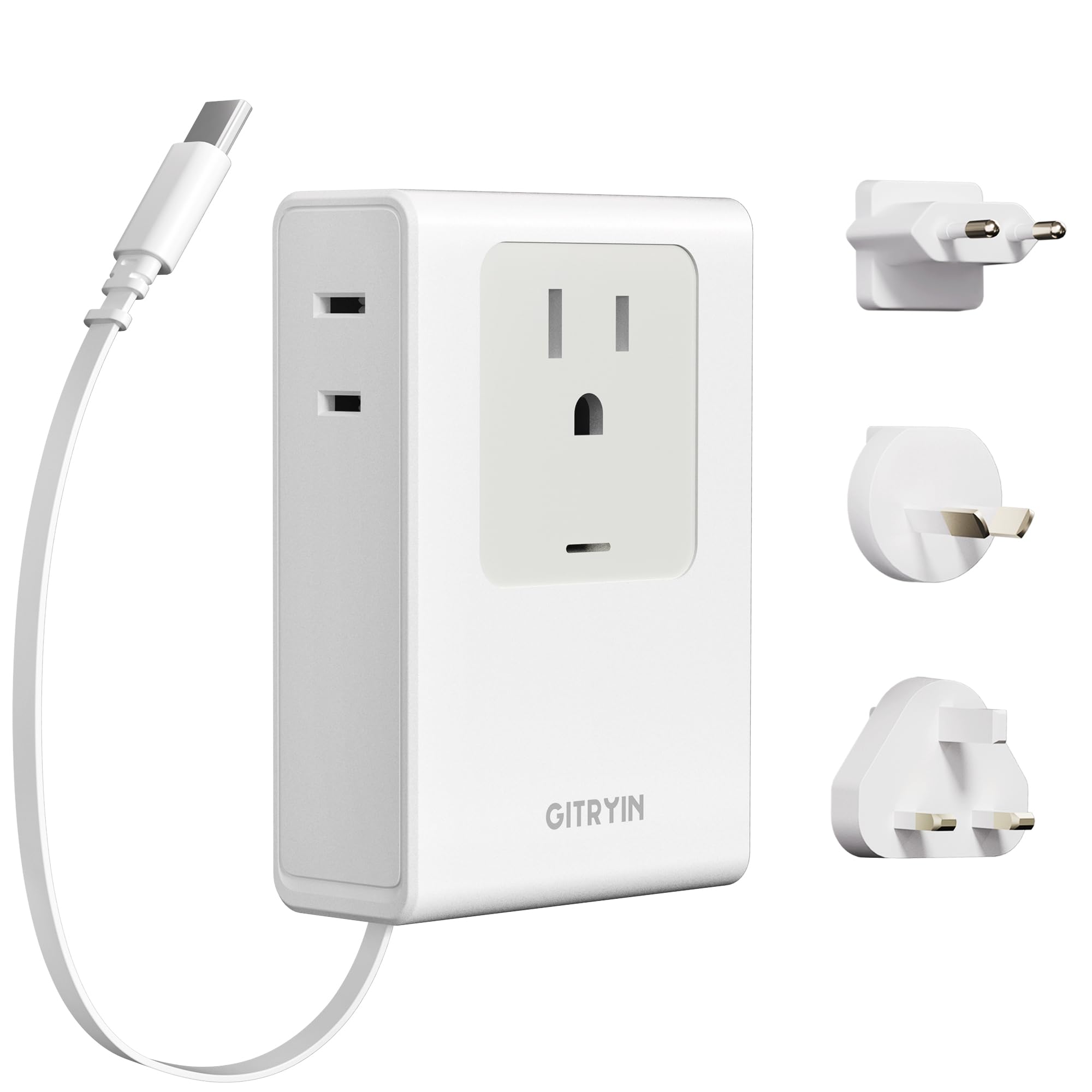 Gitryin Flat USB C Charger with 31.5in Retractable Type-C Cable, 5-in-1 Wall Charger with 3 Outlets 1 USB C Port, 40W Fast Charging European Travel