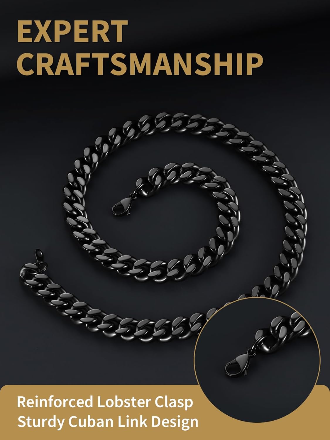 FindChic Men Curb Chain Necklace 18K Gold Plated/Stainless Steel/Black Chunky Double Tight Cuban Link Hip Hop Neck Chains for Men Boys 3.5MM/5MM/6MM/7MM/9MM/12MM 14''-30'' 8 Length Options (Send Gift Box) - Image 5