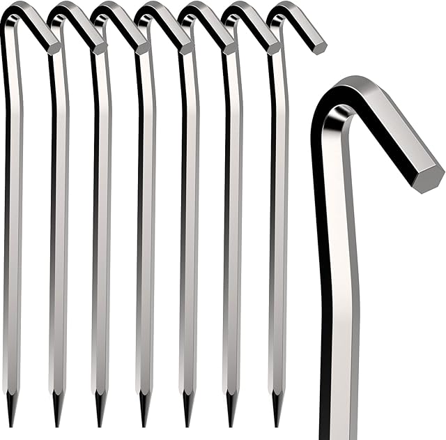 Tent Pegs 8 PCS 18cm Metal Heavy Duty Tent Hooks Aluminum Alloy Rust Free Camping Tent Ground Pegs for Tarpaulin Football Net Marquees Hiking Traveling Beach and Outdoor