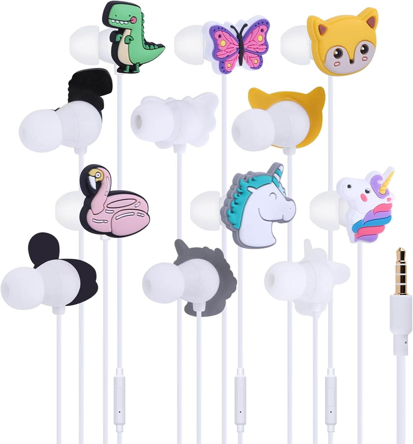 QearFun Cartoon Silicone Earbuds for Kids,Different Pattern 6pcs,Kawakii Wired Earbud & in-Ear Headphones Personality Gift for School Girls and Boys with Microphone & 3.5mm Jack（Animal）