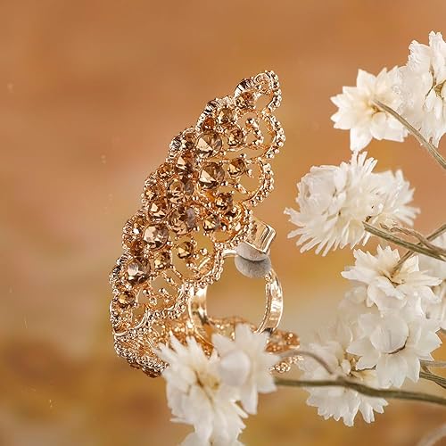 Vista 4 de Aimimier Anillo de cristal de dedo completo bohemio antiguo lujoso Armadura larga anillos de nudillos