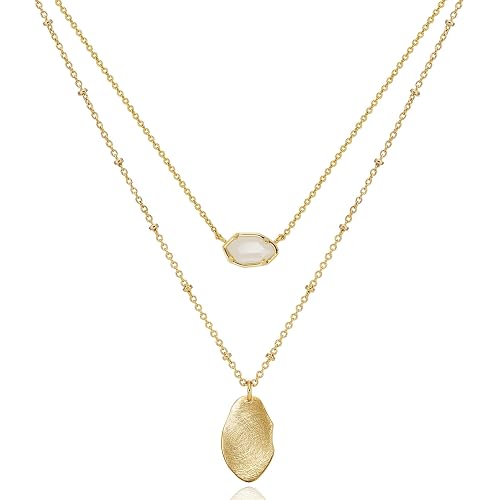 OZEL JEWELRY & GIFT Layered Gold Necklaces for Women - Crystal Colorful Delicate Cutting Pendant Necklace - 18K Gold Plated - Birthday Gifts (Made in Korea)