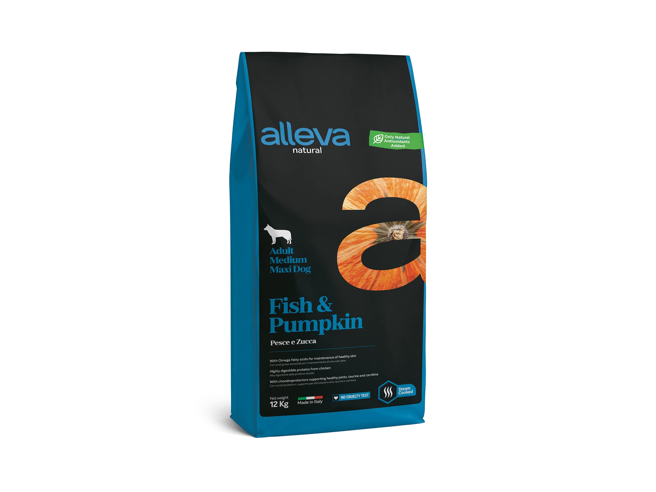 ALLEVA - Croquettes Poisson & Potiron Alleva Natural - Alimentation Chien - Medium/Maxi - Sac de Croquettes 12 kg