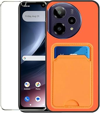 for Cricket Icon Plus 2026 Case with Screen Protector, AT&T Verge 2 5G Wallet Case with Card Holder, Slim Fit Thin Silicone Rubber Soft TPU Bumper Shockproof Protective Phone Cover -Orange