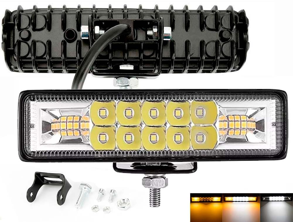 Farol De Milha Barra Aux 48w Led Branco Frio + Ambar Guincho Moto Carro Neblina C/ 3
