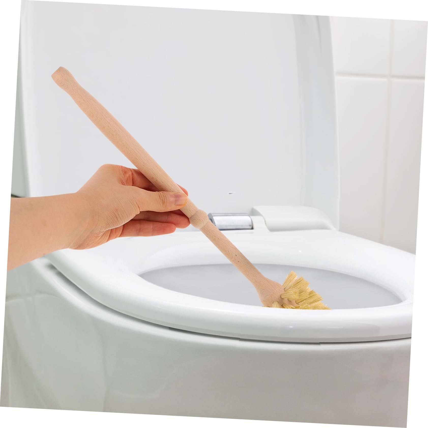 Cepillo de Limpieza para Inodoro de Mango Largo 1 Set | Base de Madera y Cerámica, Color Khaki, Uso en Baño y Hotel, Limpieza sin Rincones Muertos