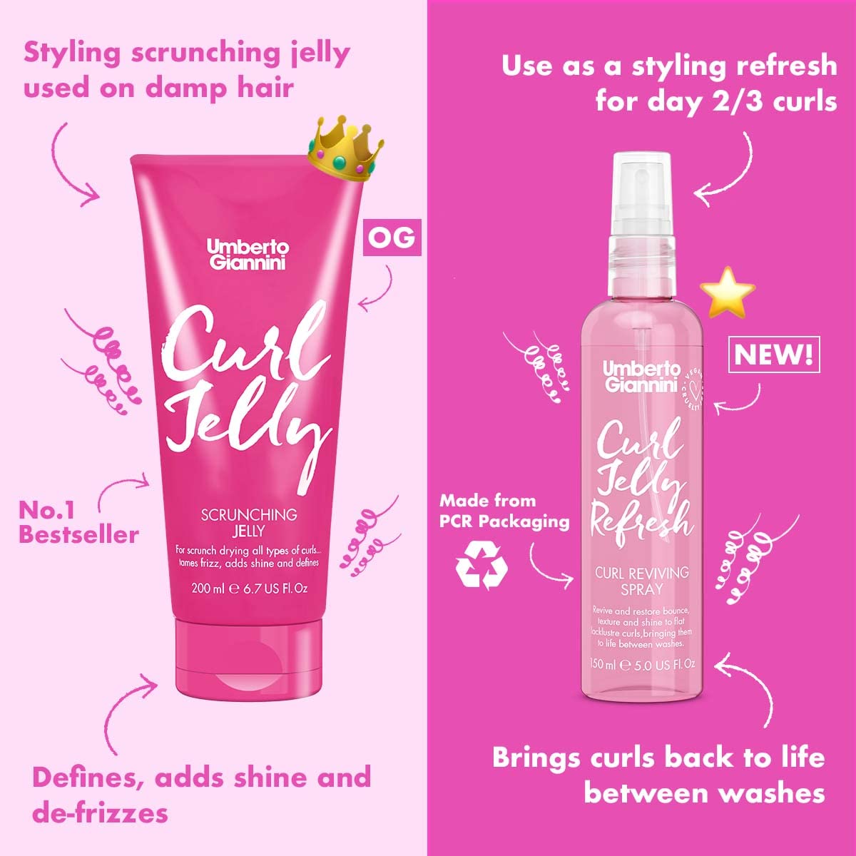 Umberto Giannini Curl Jelly - Vegan, Frizz Control Hair Styling Agent for Curly or Wavy Hair