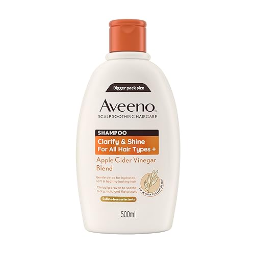 Aveeno Scalp Soothing Haircare Clarify & Shine Shampoo, Apple Cider Vinegar Blend, for All Hair Types, Soothes Dry, Itchy & Flaky Scalp, Clinically Proven, Sulfate Free, 500ml - Shampoo - 500 ml (Pack of 1)